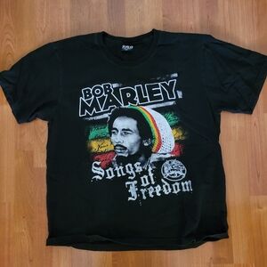 VTG REO MENS Bob Marley Black Graphic T-Shirt Size XL Songs Of Freedom Raggae